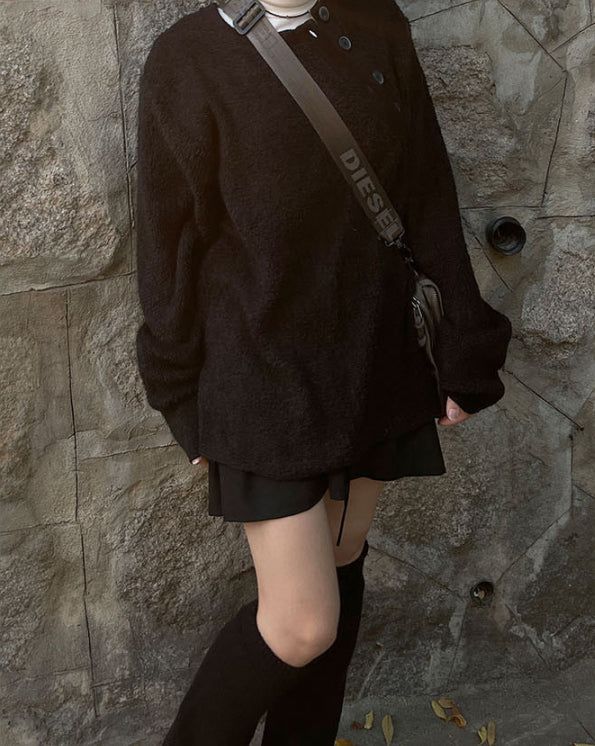 Diagonal Button Loose Fit Bookle Knitwear