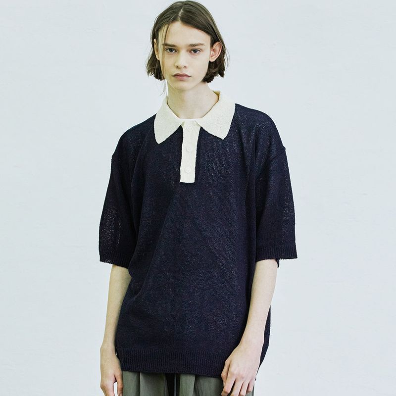 BOUCLE SUNDAISY COLLAR HALF KNIT NAVY