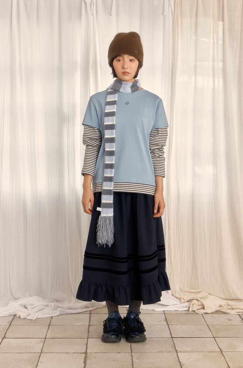 LOGO LAYERED STRIPE TEE (SKY BLUE)
