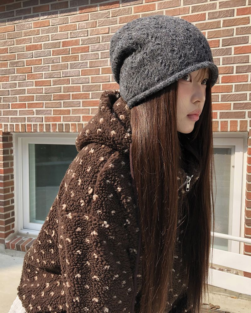 Uon Button Knit Wool Beanie