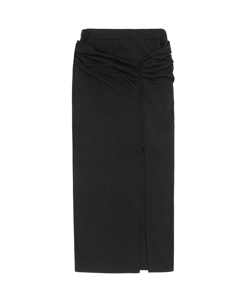 Shirring Layered Slit Skirt _ BLACK