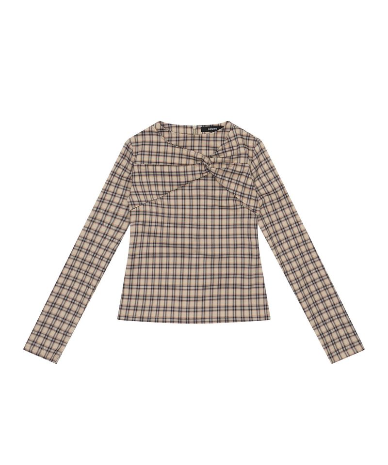 Twisted Check High-neck Top _ BEIGE