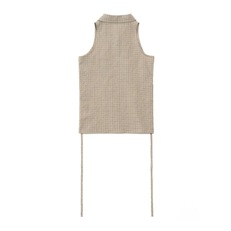 SLEEVLESS SHIRRING SHIRTS (BEIGE)