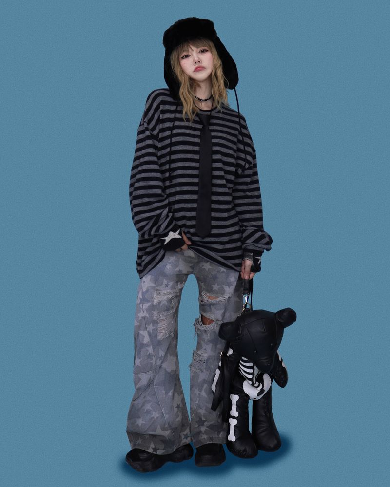 star damage denim pants