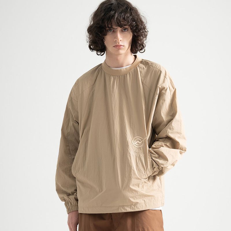 Nylon Seam Line Round Shirt - BEIGE