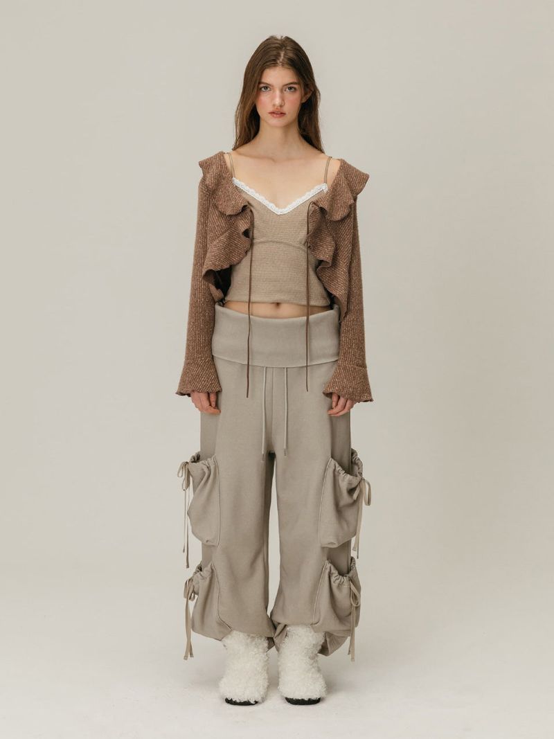FOLDOVER SHIRRING SWEATPANTS / GREY