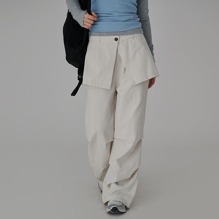 [Made / Free, XL] [Leon] Wrap Skirt Layered Two-Way Parachute Pants - 3 color