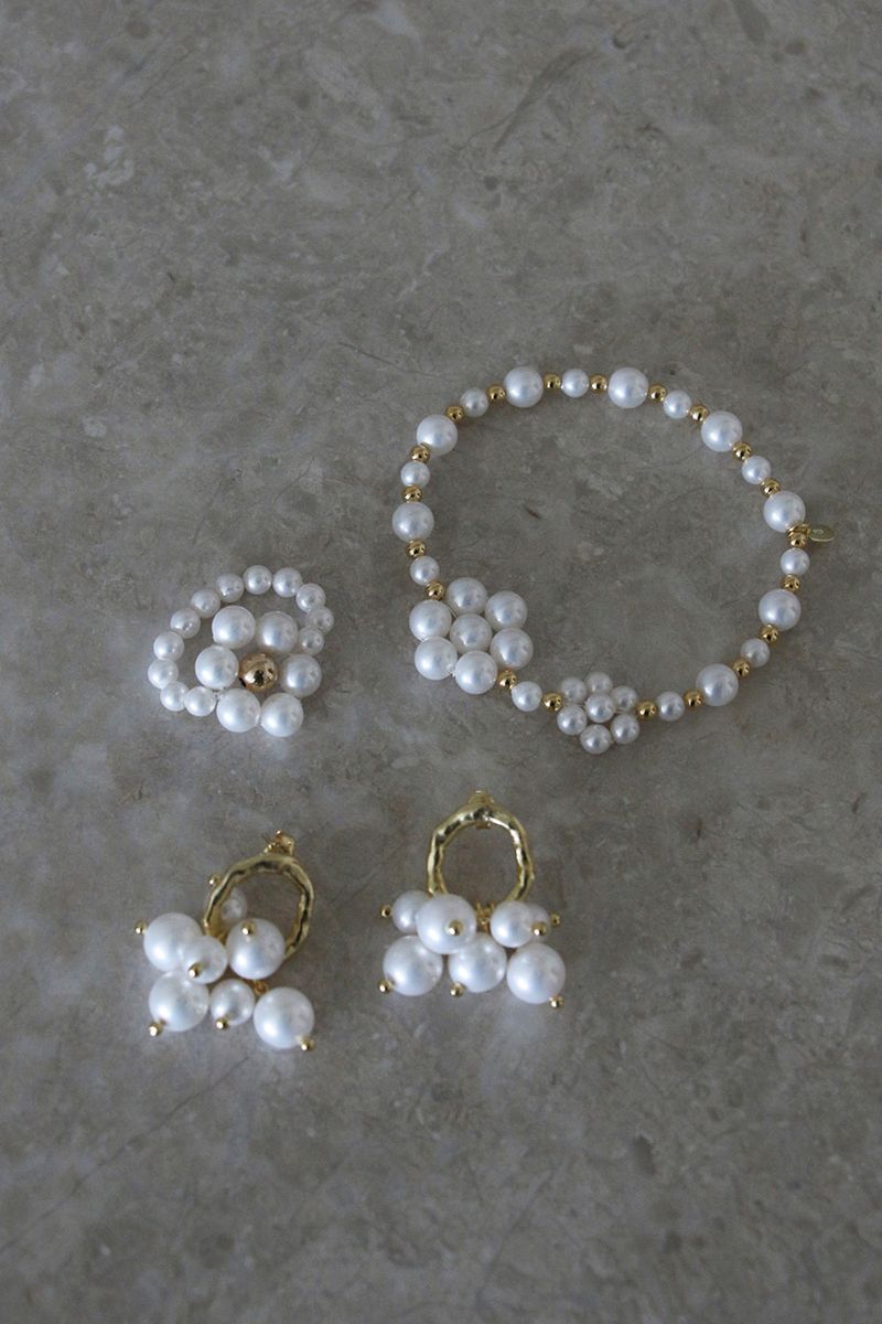 silver925 flower pearl ring