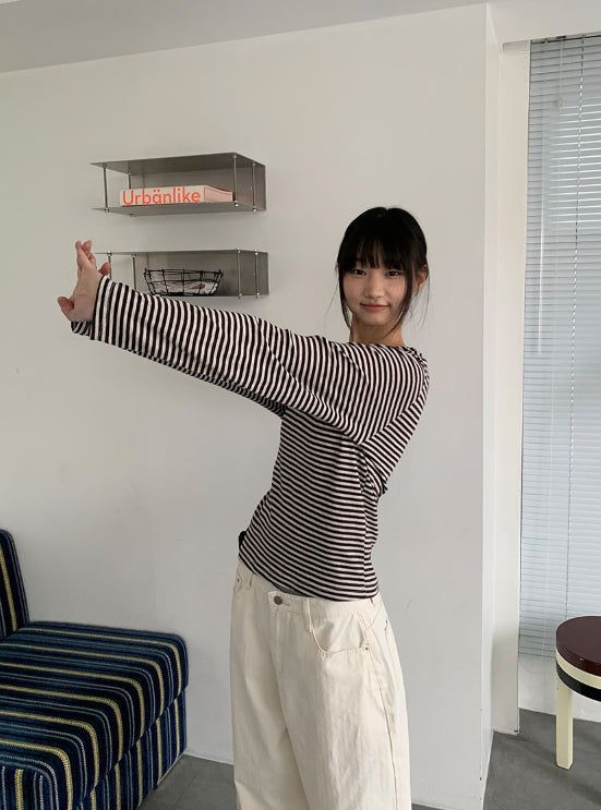 キンバーボーダーラウンド長袖Tシャツ