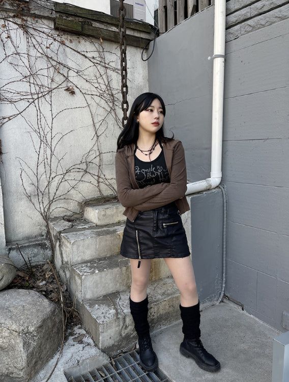 Y2K Vintage Ribbed Hood Zip-Up