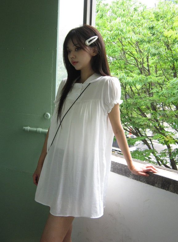 anyonemore（エニーワンモアー）の「Selly Button Round Collar Puff Sleeve Frill One Piece（Dresses）」