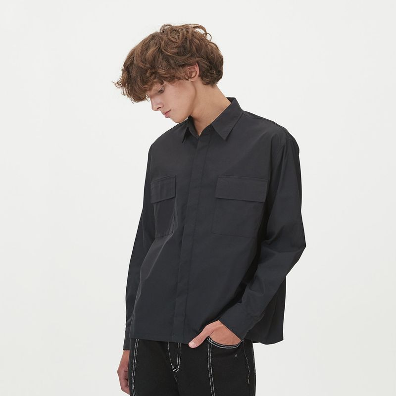 TWO POCKET HIDDEN BUTTONS SHIRTS_BLACK