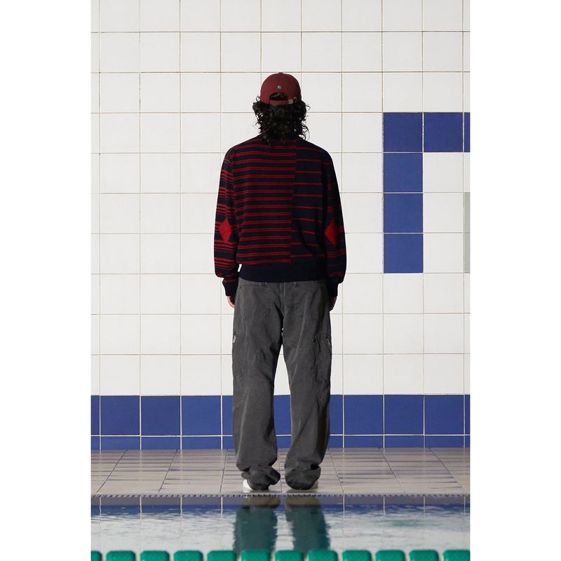 ARGYLE ELBOW STRIPE KNIT / NAVY