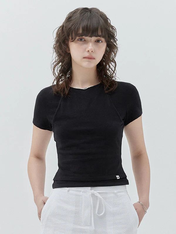 KIRSH（キルシー）の「KIRSH PLAIN DOUBLE LAYERED T-SHIRT - BLACK （Tops）」