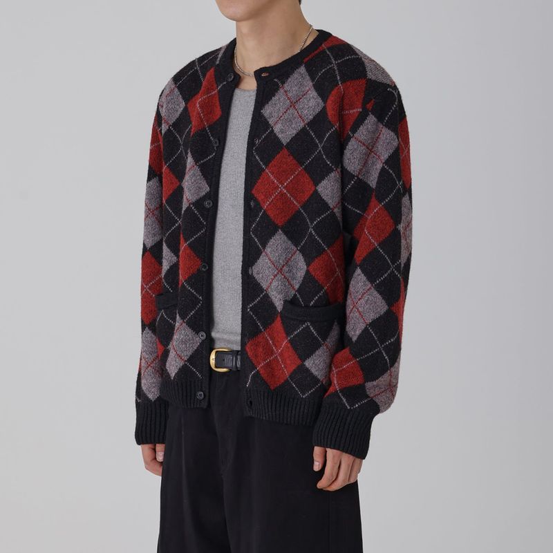 REVIVE ARGYLE CHECK CARDIGAN