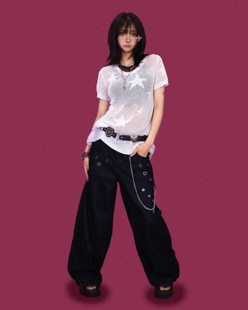shot eyelet chain wide pants