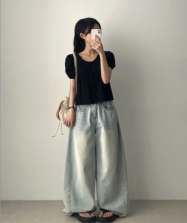 Bert Puff Sleeve Short Sleeve Blouse