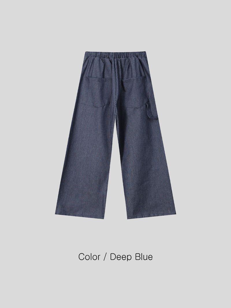 Terry Stripe Banding Carpenter Wide Denim Pants (for all four seasons)