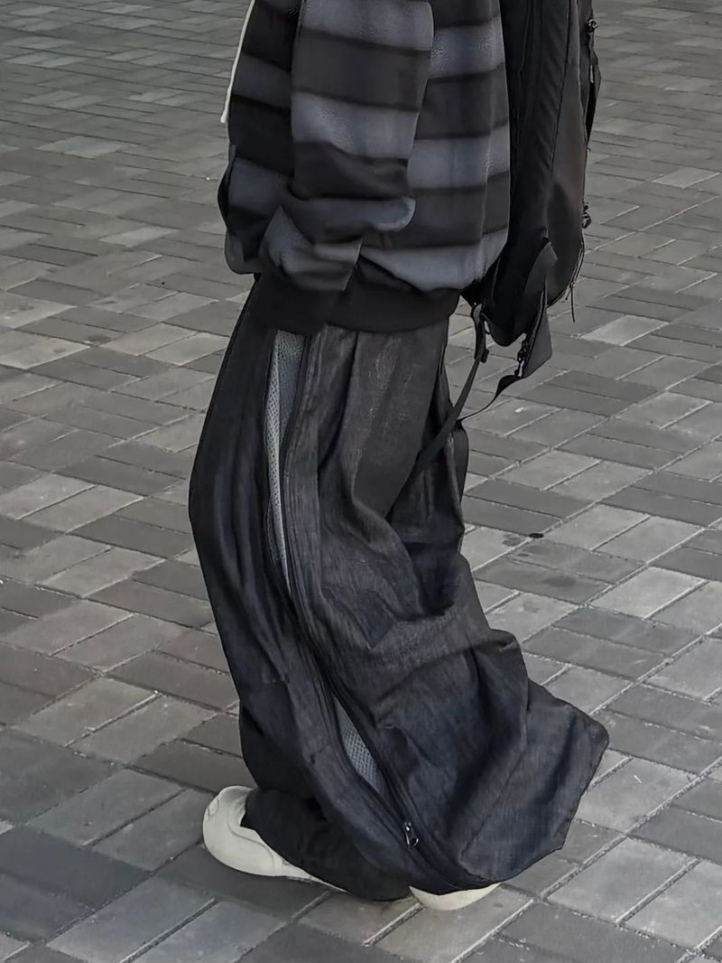 denim two-way zipper balloon pants