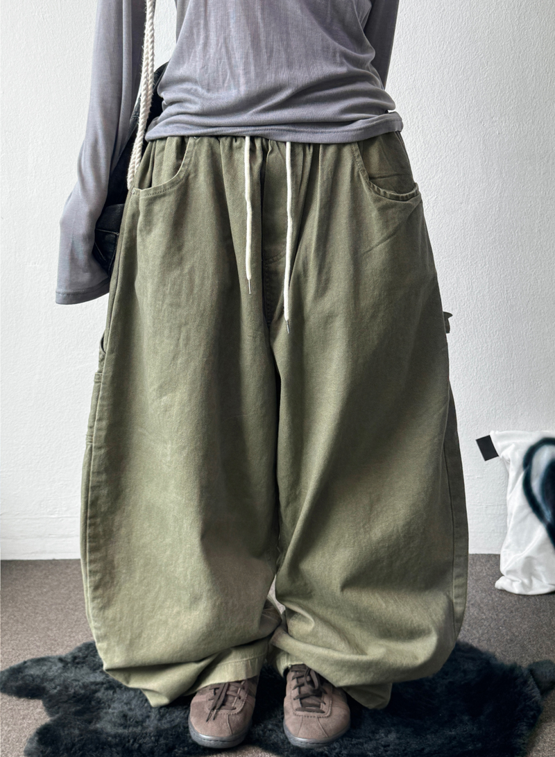 Turi Carpenter Rivet Balloon Cotton Washed Long Pants 4 Colors