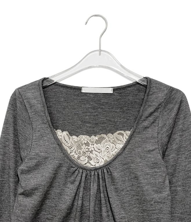 Joyse Lace Layered Shirring Long Sleeve Tee