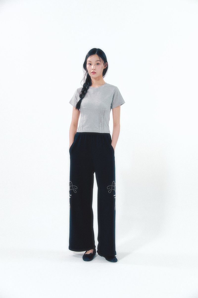 Heart Logo Shirring Detail Top Gray