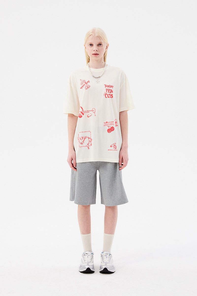 DOODLE CHERRY HALF LENGTH BANDING PANTS [MELANGE GRAY]