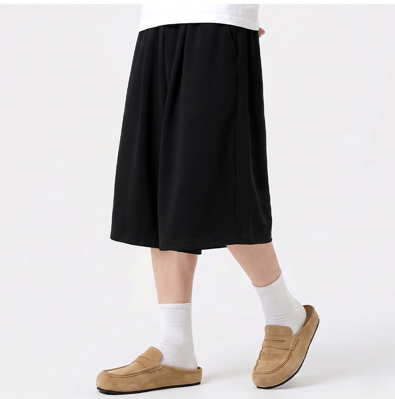 Balloon Curved Side Tuck Bermuda Pants Black