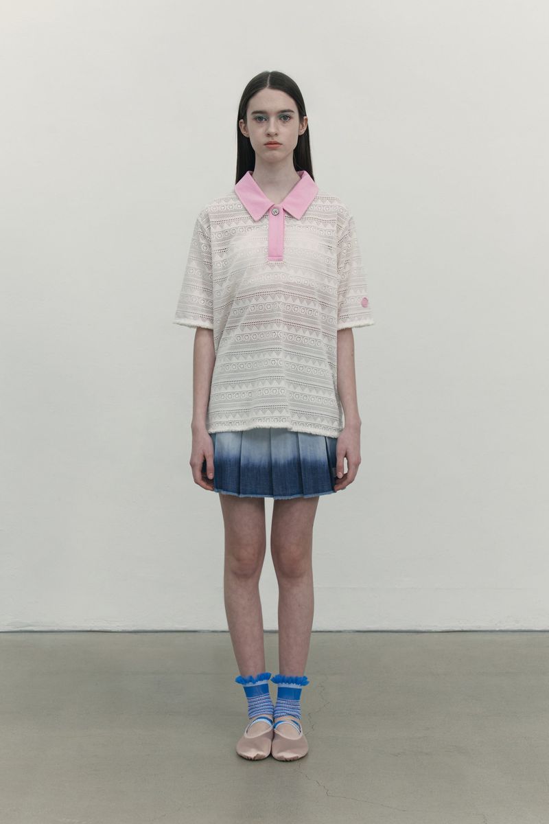 GRADATION PLEATS DENIM SKIRT [BLUE]