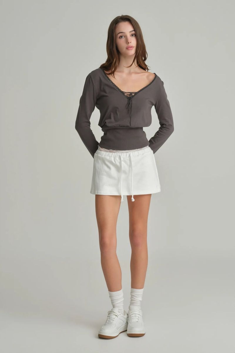 Hazel eyelet top, Charcoal