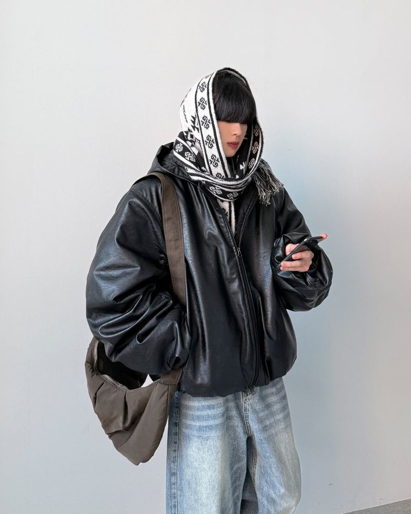 YOURNUS(ユアナス)の「Exit Leather Hood Jumper(Jackets/Outerwear)」