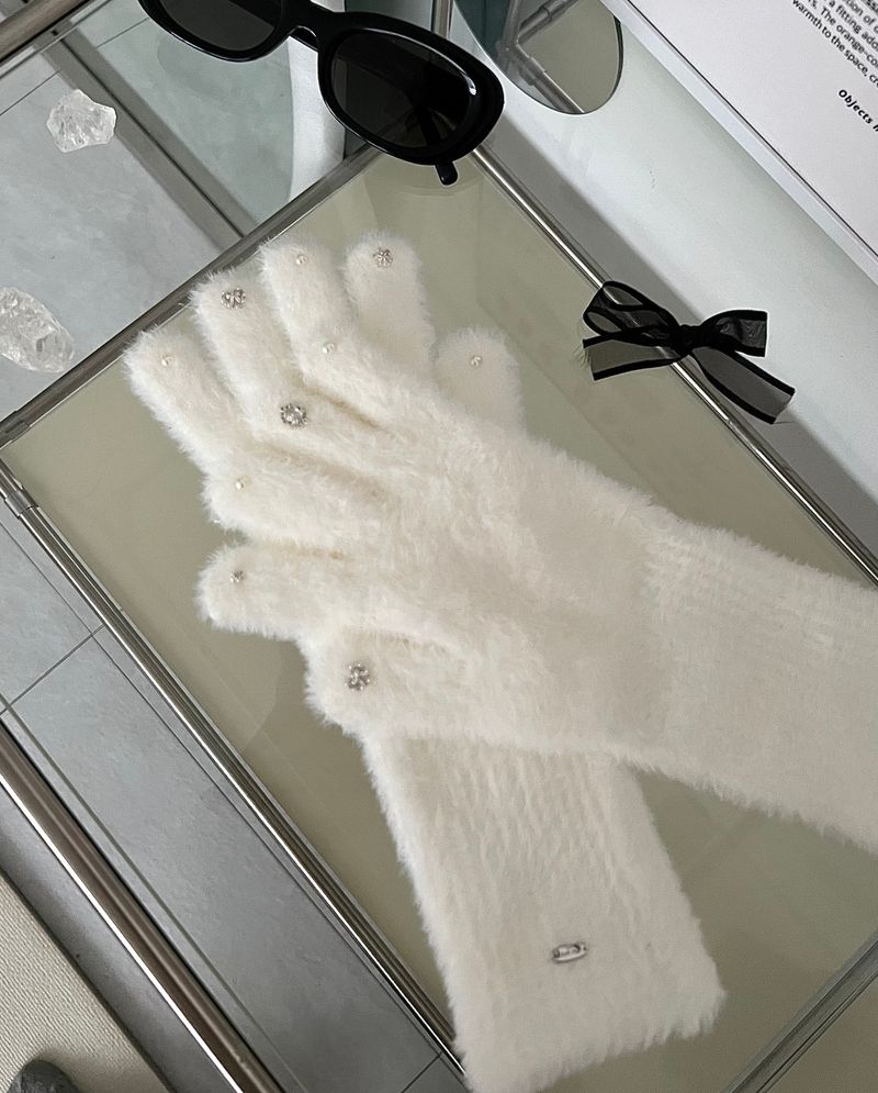 RGO Ballet Core Ribbon Jewelry Year-end Look Hip Cubic Long Heating Fleece-Lined Fur Mink Black White Brown Beige Gloves (Select 3 Colors)