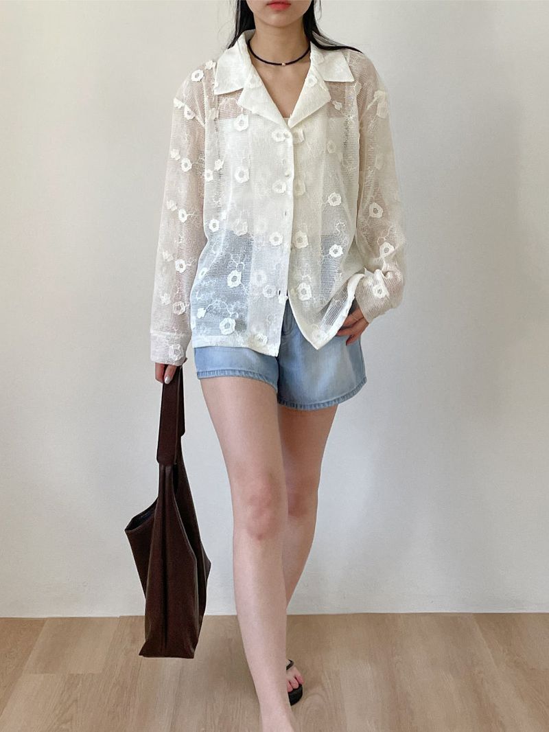 INCHANT ME（インチャントミー）の「Flower Net Collar Neck Shirt（Tops）」