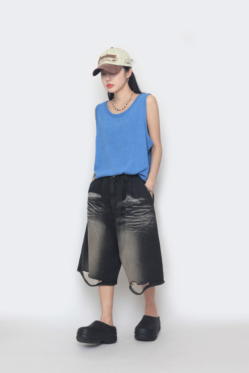 Vintage half denim pants