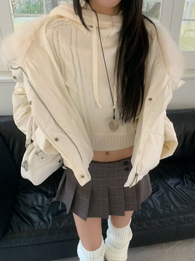 Ice Bloom Fur-Collar Duck Down Short Puffer