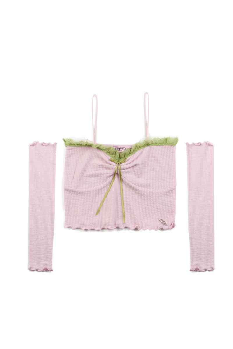 CHERRYQUIRI（チェリーキュリー）の「lace top warmer set - pink（Tops）」