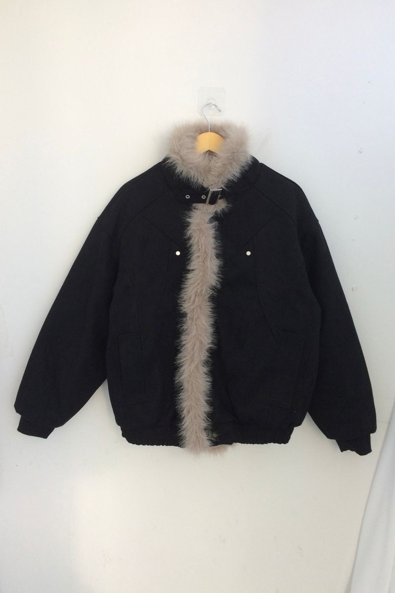 Milkfur high neck suede jumper