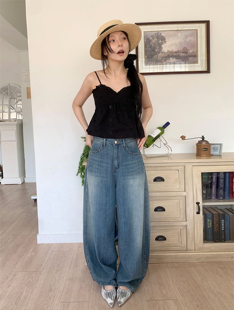 STUD BALLOON WIDE JEANS