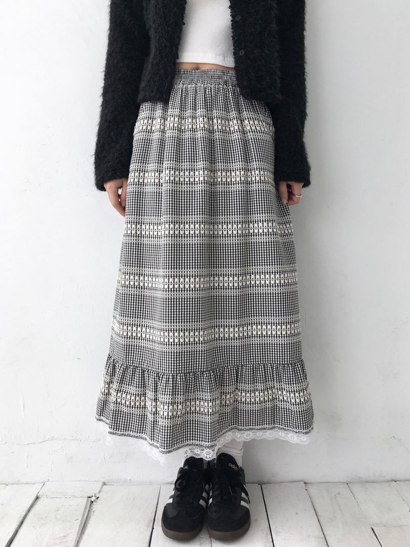 Plaid Frill Maxi Skirt