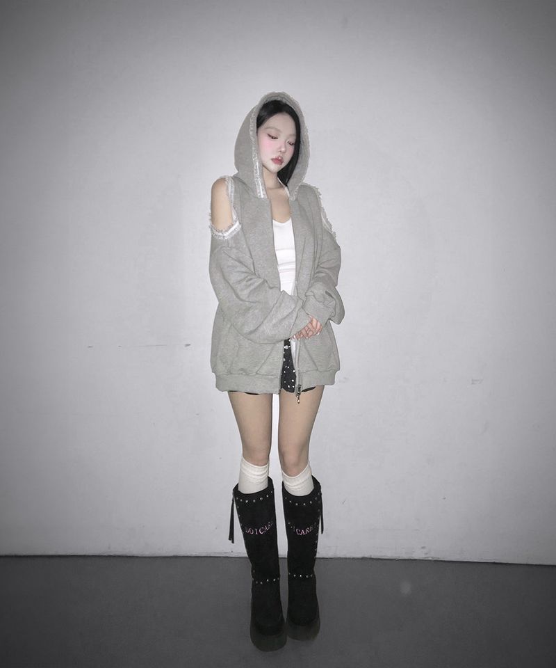 lace off hood zip-up (2colors)