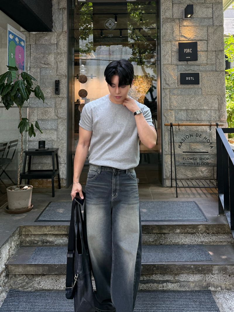 Cove banded wide denim pants