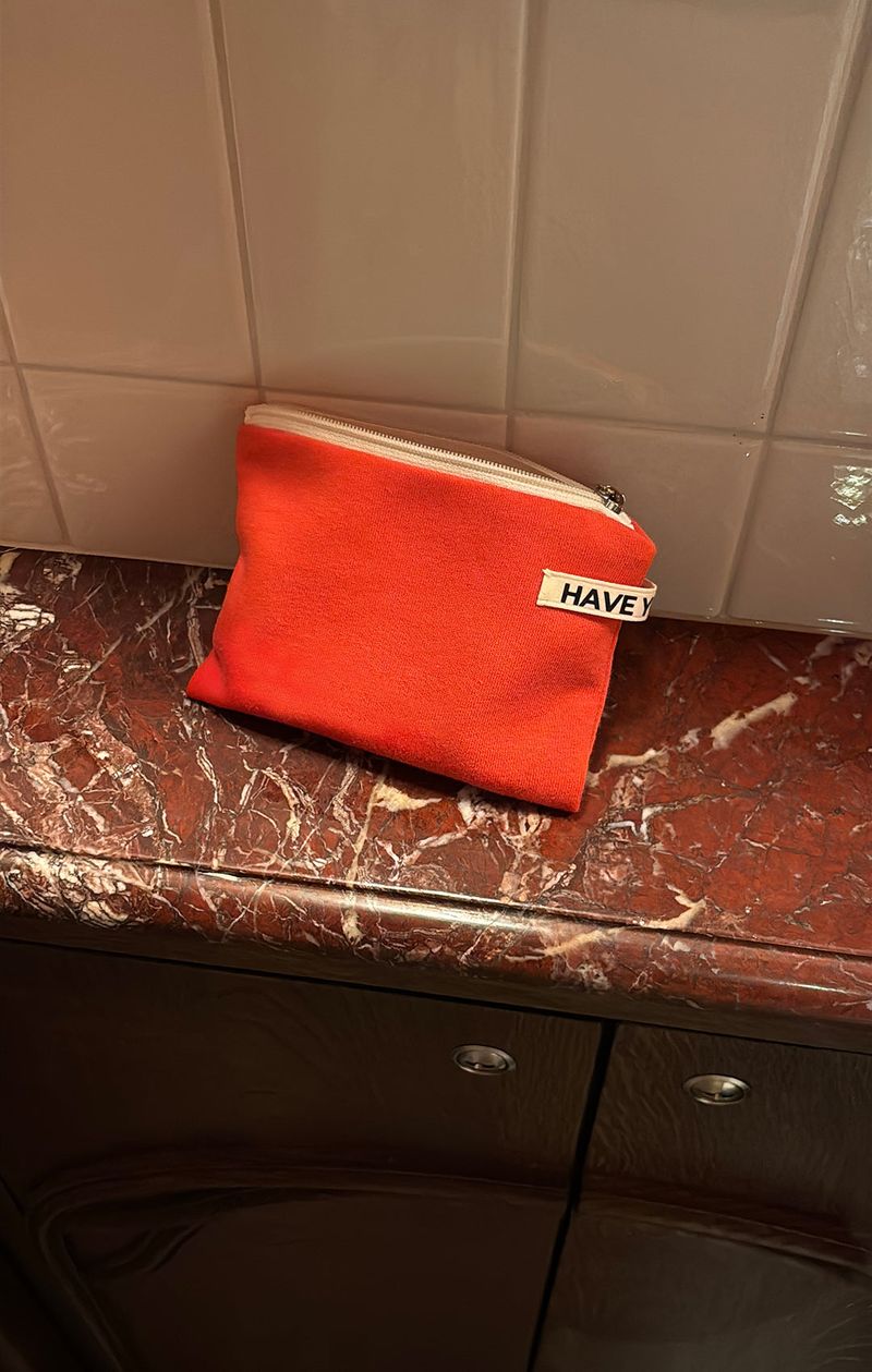 Vivid soft cotton flat pouch - red , M size