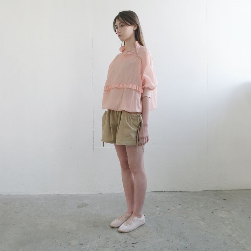 Pink Nylon Ruffle Blouse