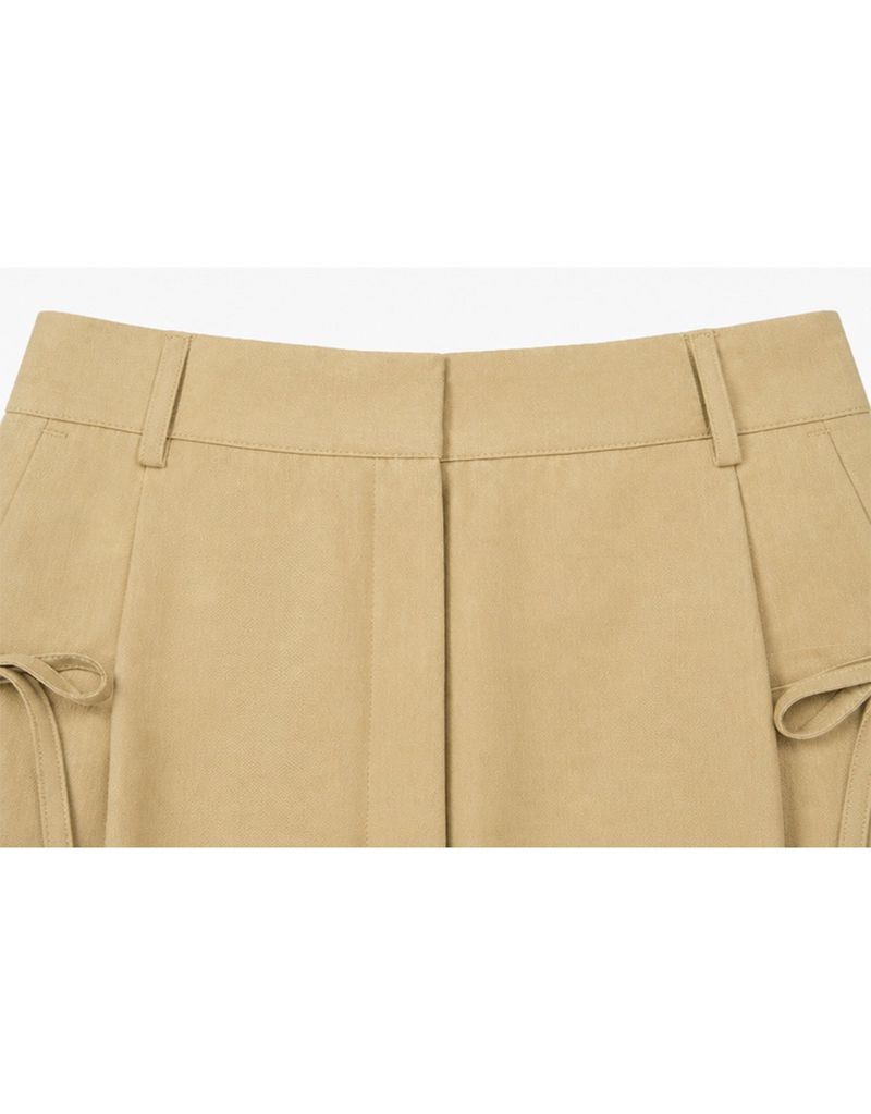 リボン ピンタック ワイド パンツ サンド ベージュ