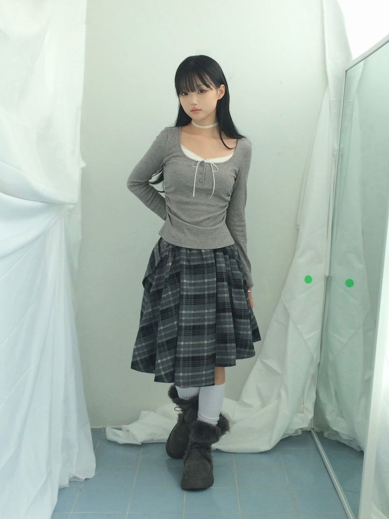 Charcoal Blend Checkered Layered Skirt
