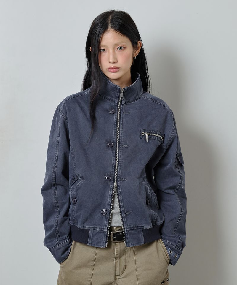 ODDSTUDIO（オッドスタジオ）の「Vintage Washed Cotton High-Neck Blouson Jacket - PURPLE NAVY（Jackets/Outerwear）」