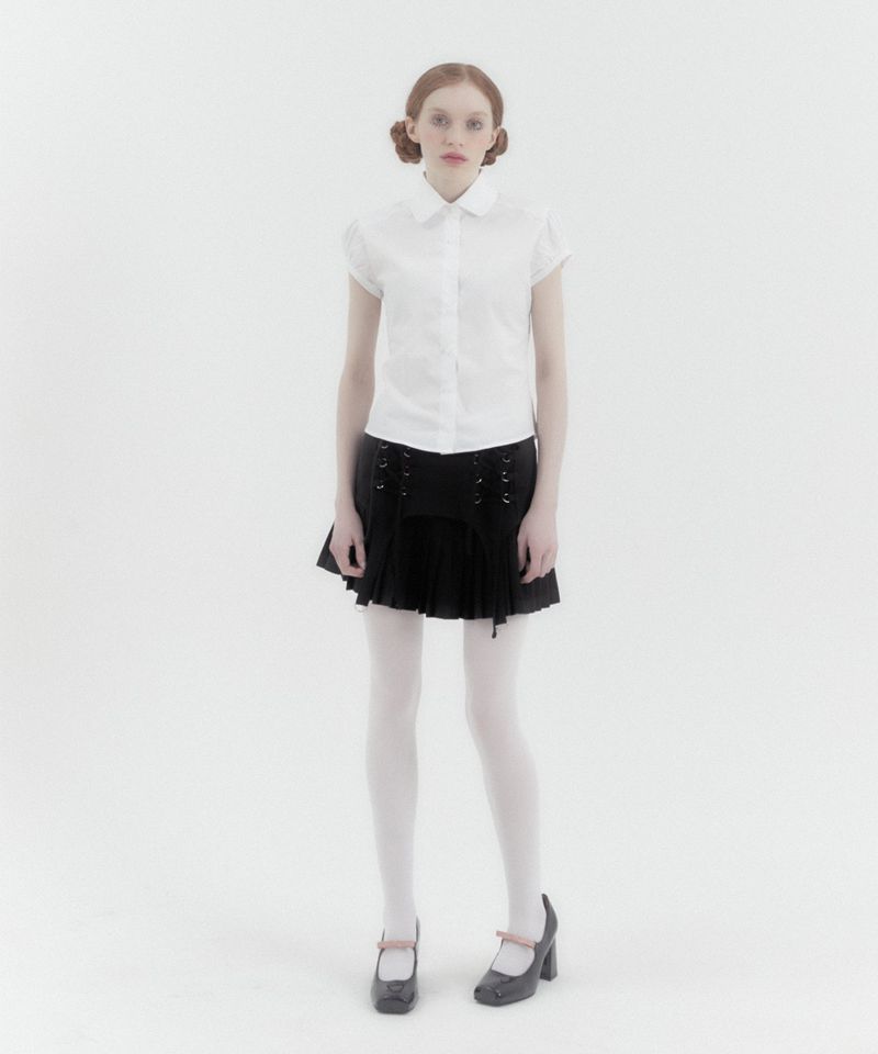 Puff Cap Sleeve Round Collar Shirt Ivory