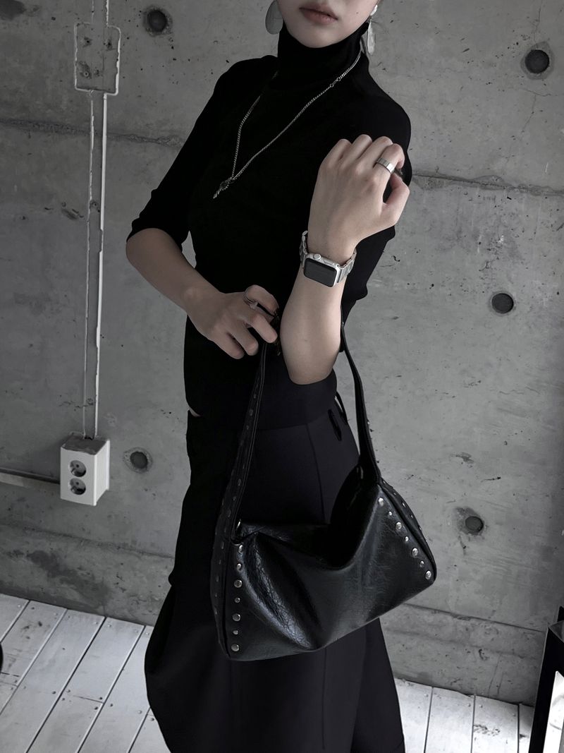studded shoulder shark bag
