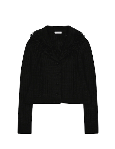 Tassel Collar Knit Cardigan / Black