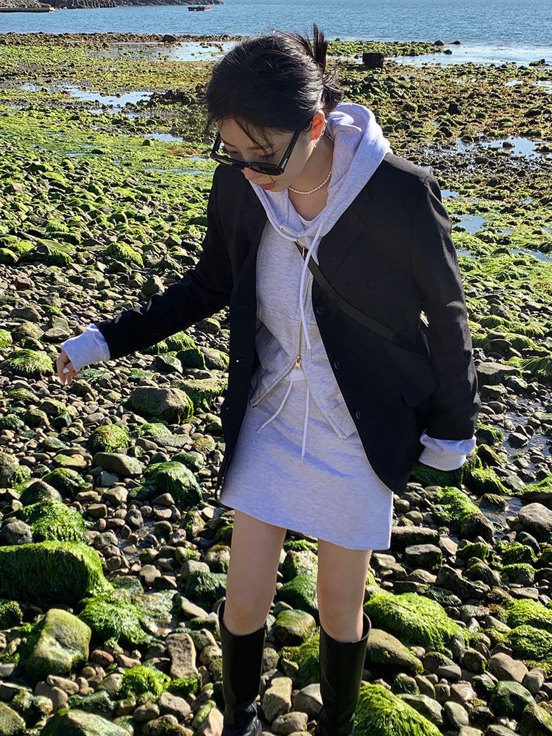 [MADE] Stern hip crop two-way hood zip-up -basic